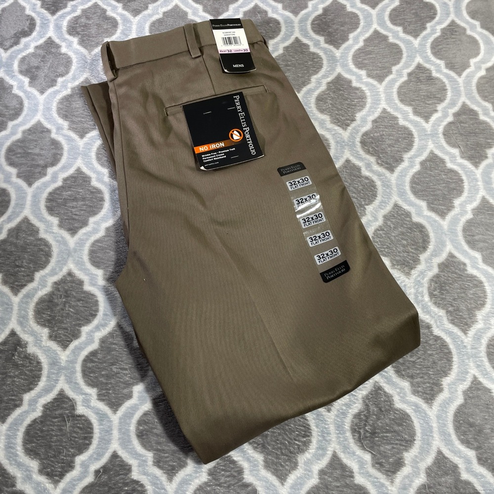Perry Ellis Portfolio Dress Pants Mens 32x30 Brown Flat Front No Iron Cotton - Picture 11 of 11